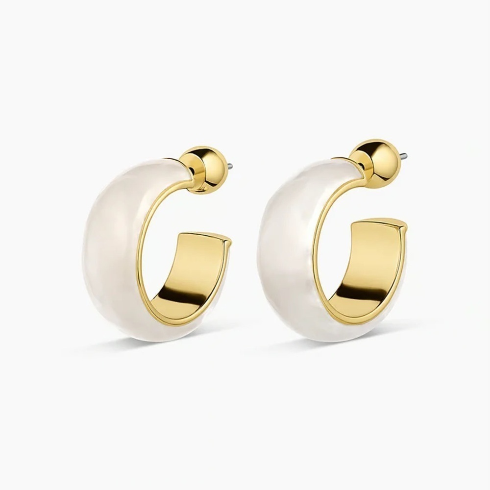 Gorjana New 18k Gold Plated Paseo‎ White Malachite Marble Small Hoop Earrings